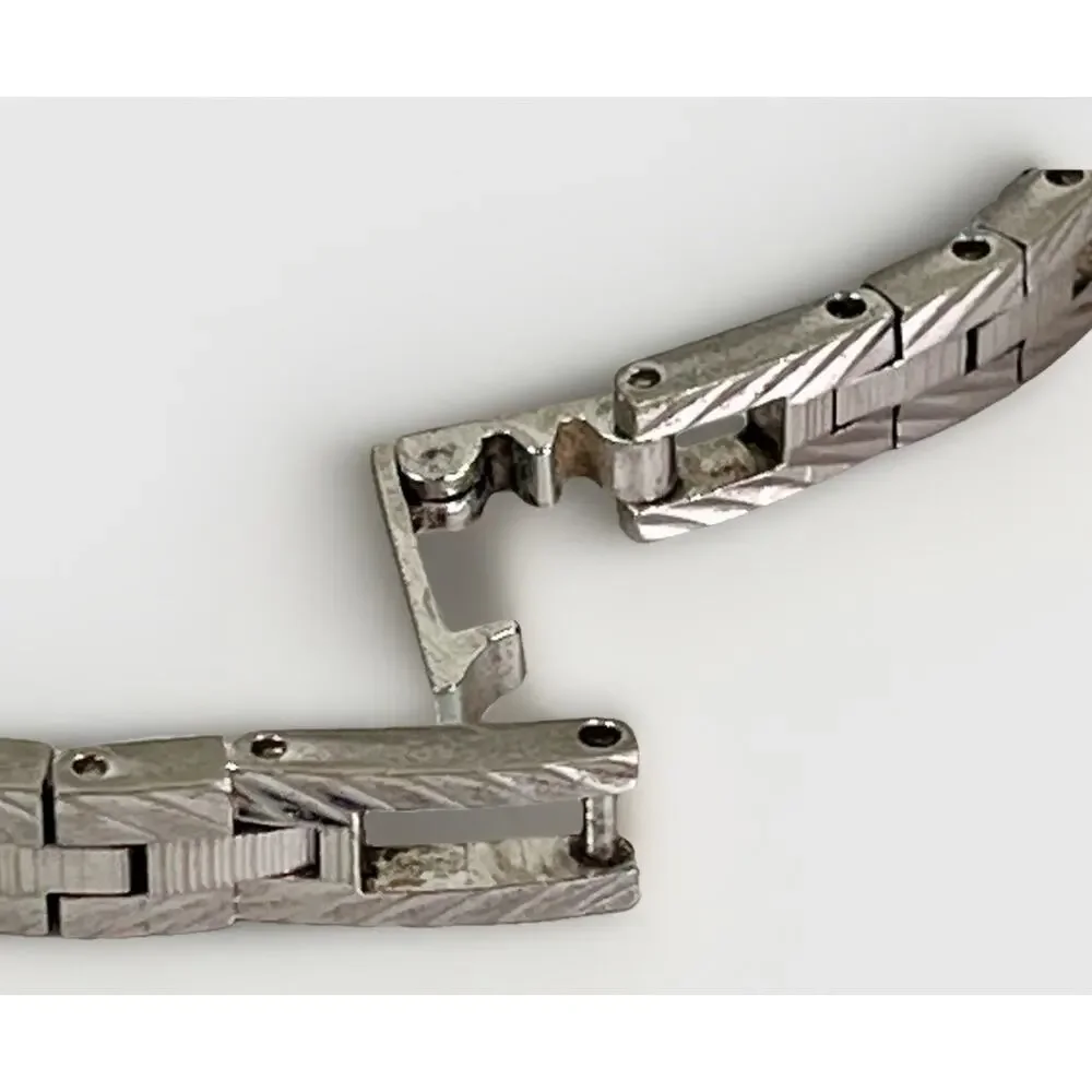Vintage Jules Jurgensen Silver Tone Quartz Watch Diamond Bezel Women's Bracelet